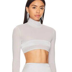 NBD Joanne Top In Metallic XS silver Crop long sleeve mock neck NWT